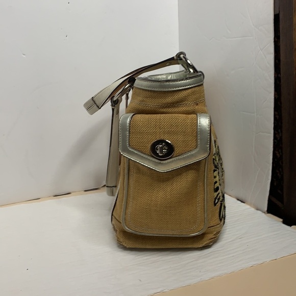 COACH Bees And Flowers Appliqué Burlap And Leather - Picture 2 of 14